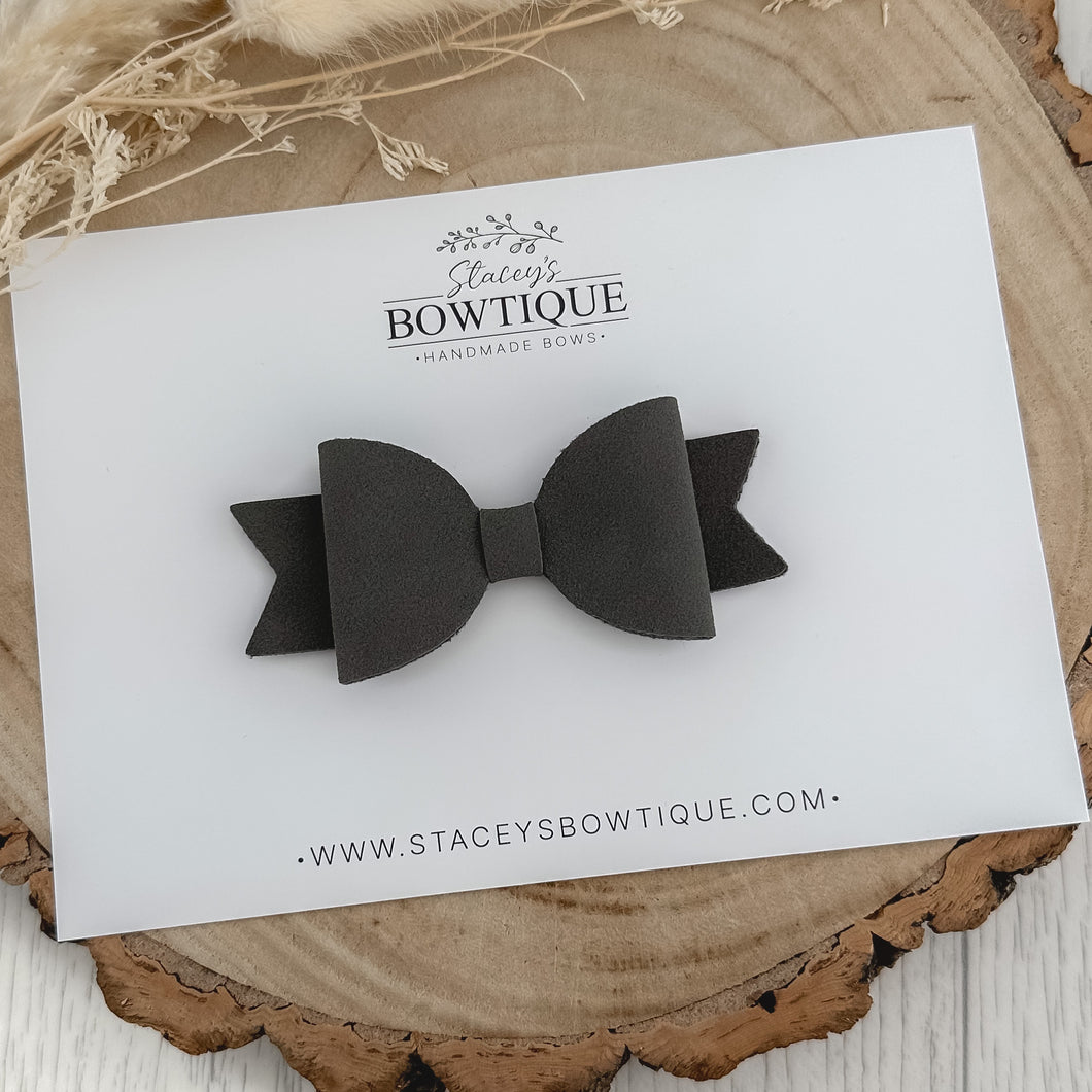 Grey Faux Suede Bow