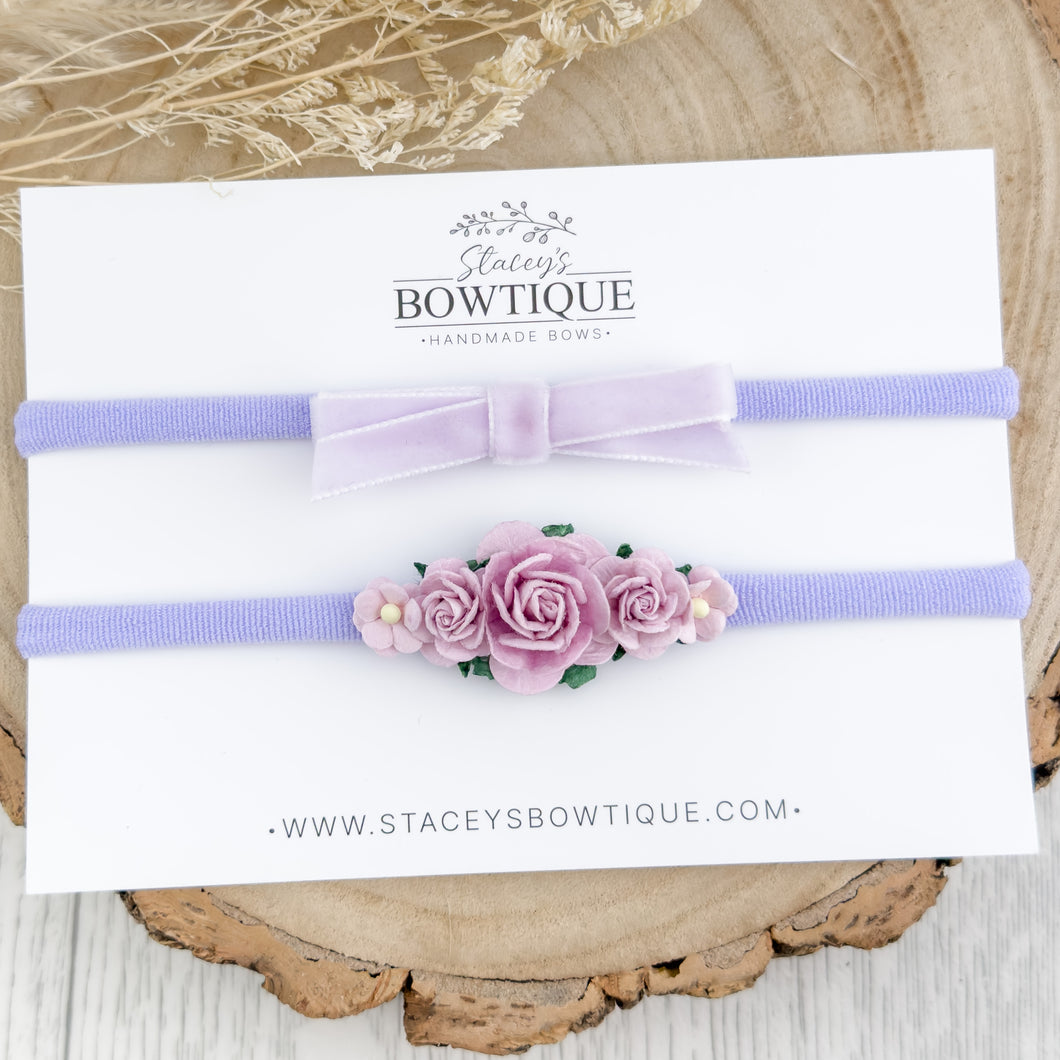 Lilac Ribbon & Rose Headband Set