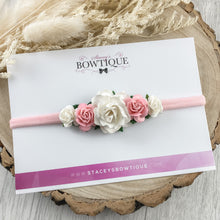 Load image into Gallery viewer, Pink &amp; White Rose Headband
