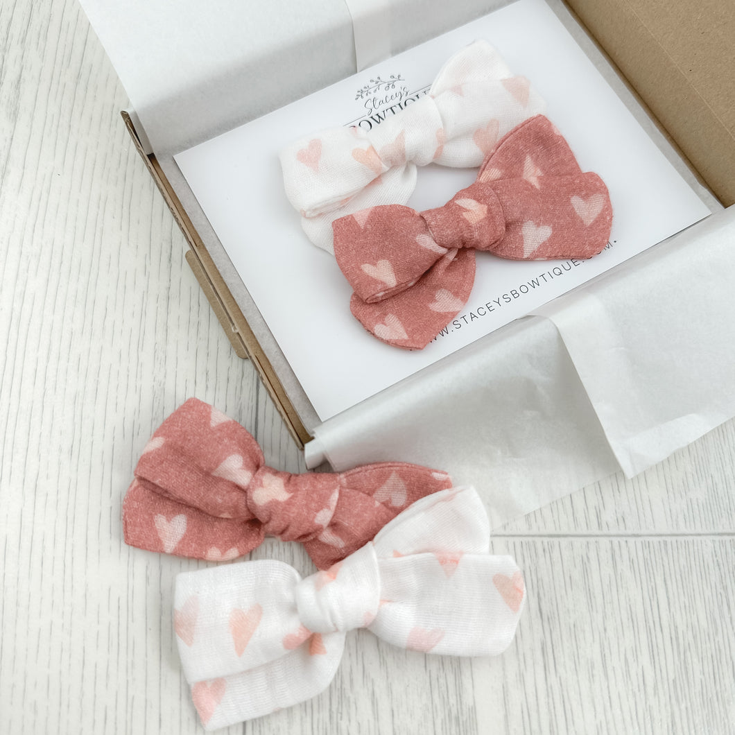 Pink & White Heart Tie Bow