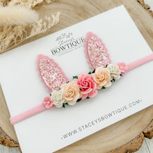 Load image into Gallery viewer, Pink Bunny Ears Rose Headband
